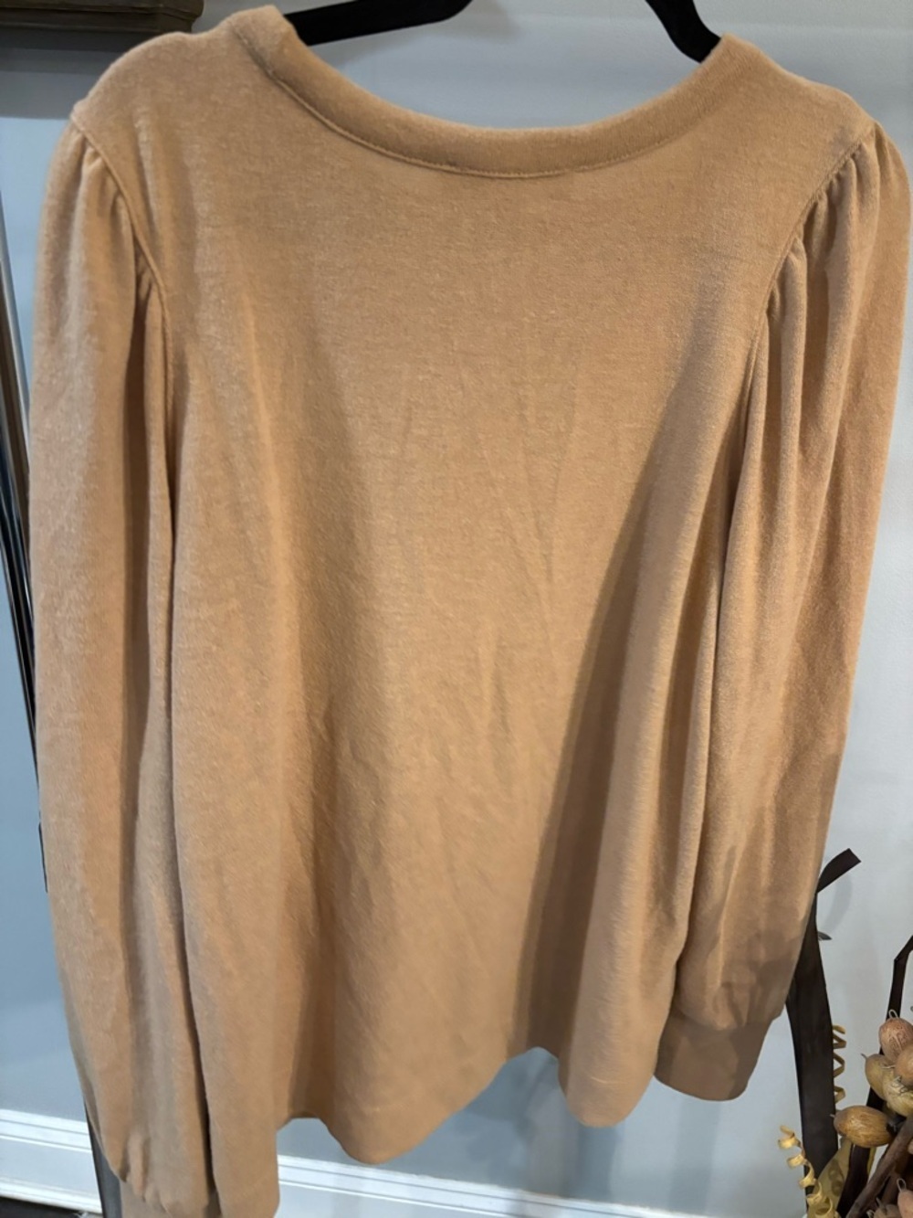 LOFT Camel Crewneck Knit Top with puff sleeves women’s size xl - Picture 4 of 7